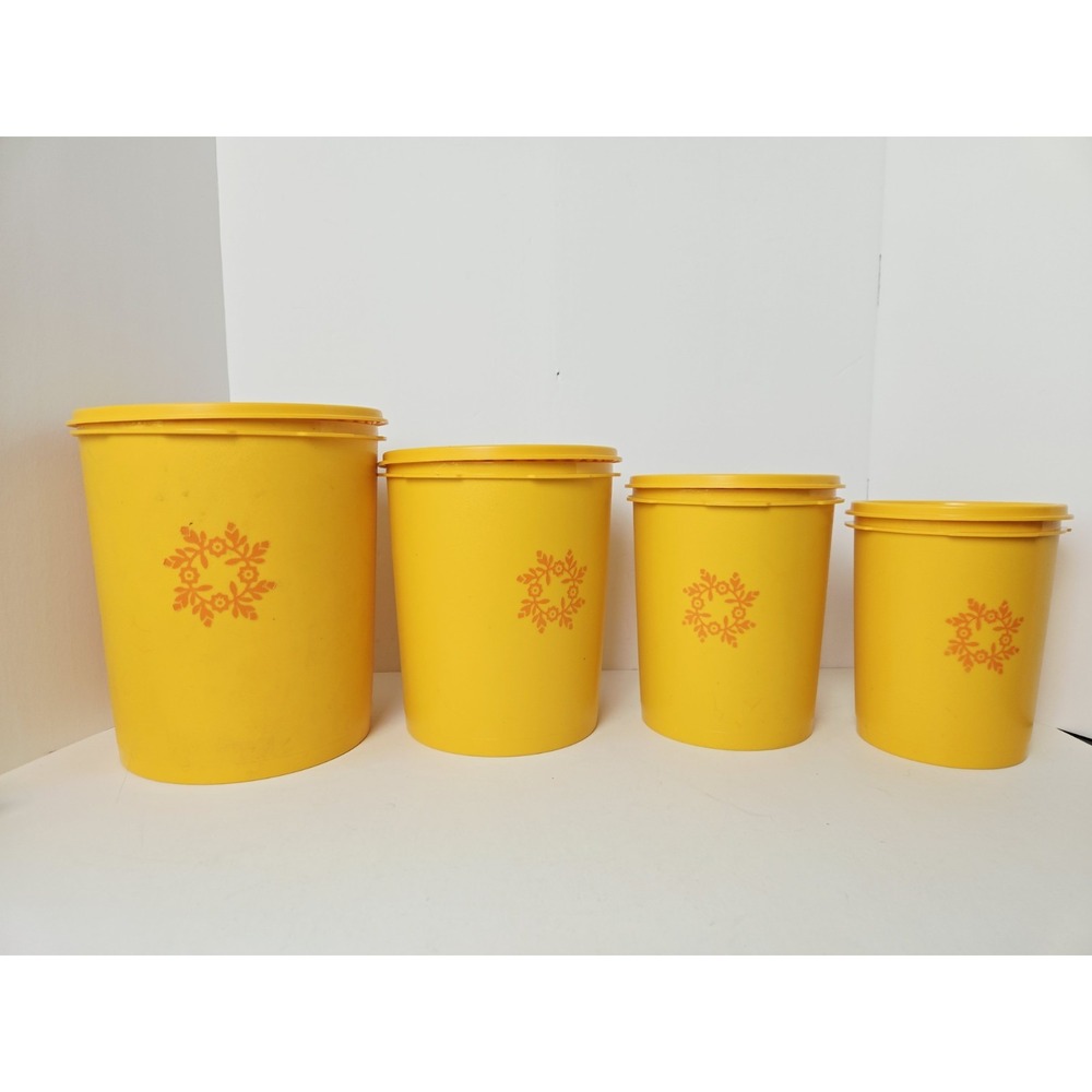 Vintage Tupperware canister set yellow Harvest Orange set of 4 w/ lids